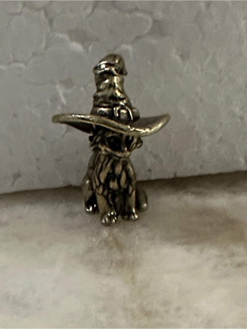 Bronze Tone Cat Familiar Brass Figurine with Witch Hat